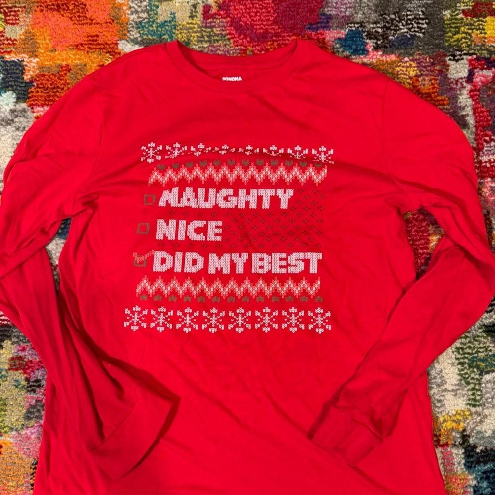 Kids Size XL- Red and white Christmas long sleeve shirt